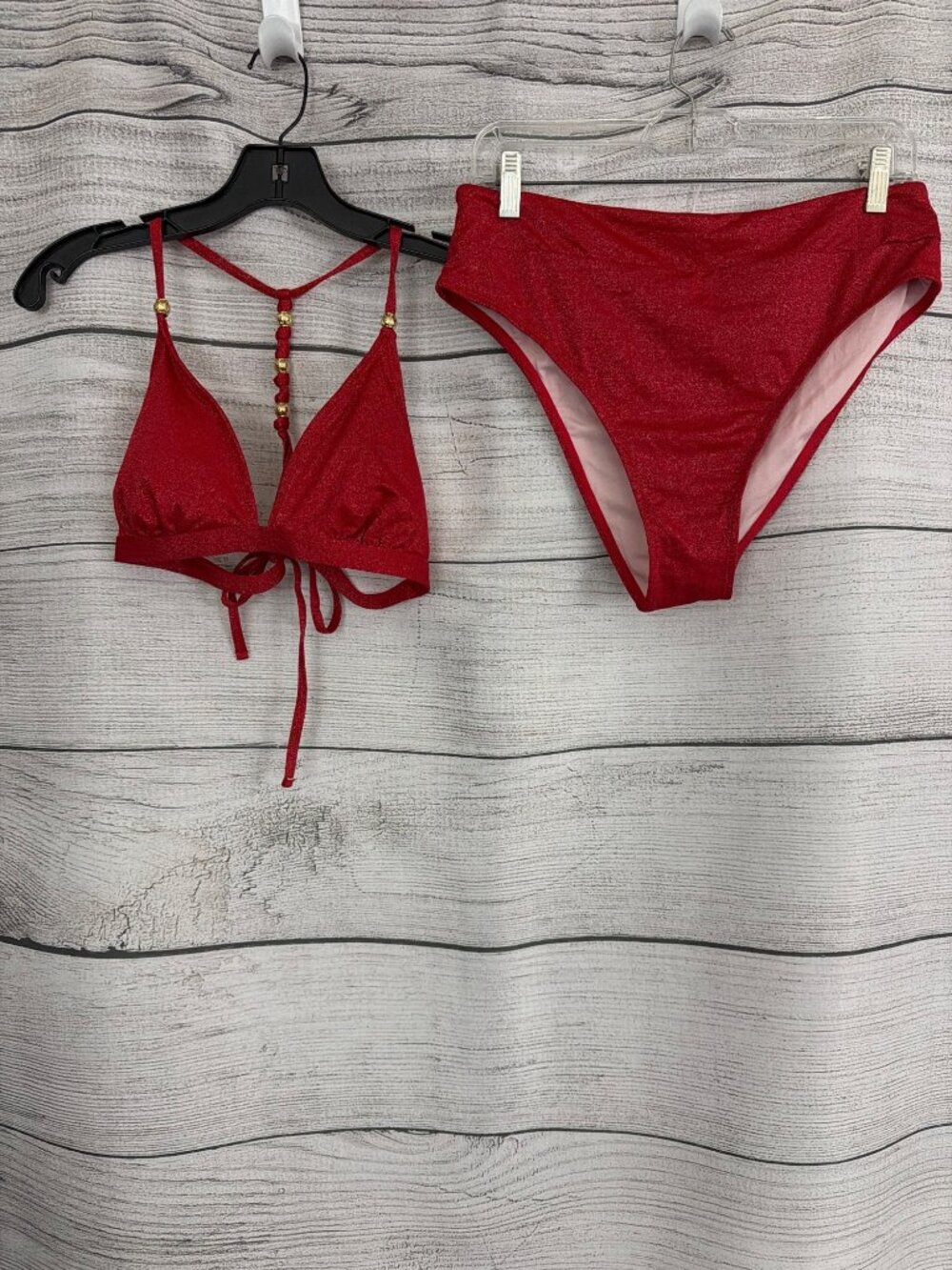 Cupshe Sparkling Lurex Knotted Triangle Top & High Waist Bikini Set